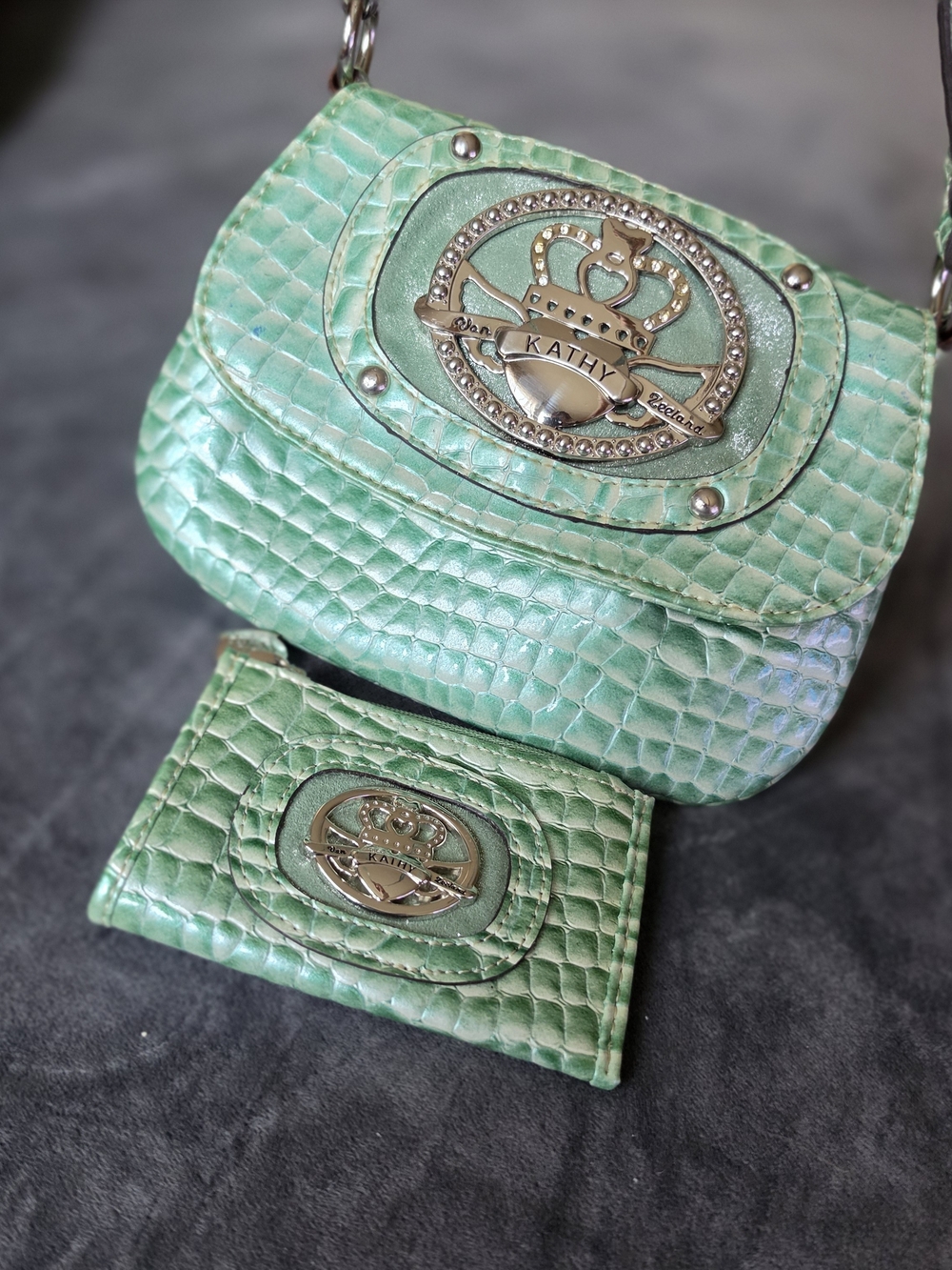 Kathy Van Zeeland Mint Green Croc-Embossed Crossbody with Card Holder